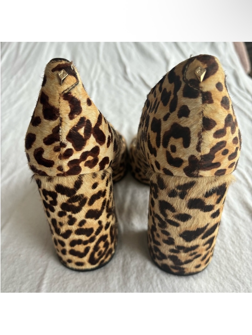 Sam Edelman Leopard Print Pointed Block Heel Pumps - Brown/Tan - Picture 3 of 6